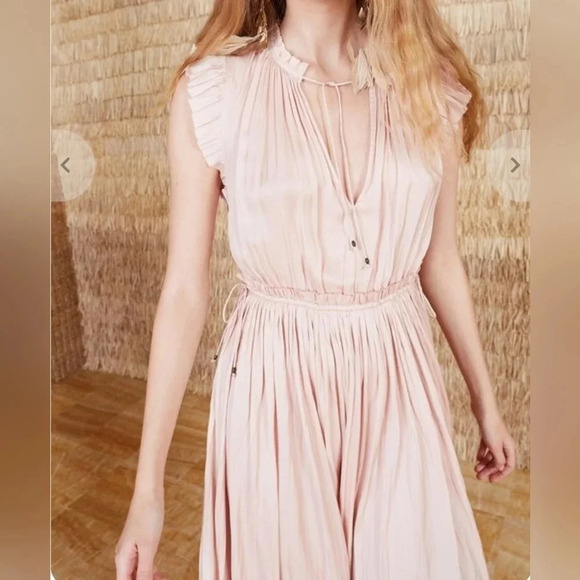 NWT Ulla Johnson Senna Satin Flutter Sleeve Midi Dress in Peony, Size 4. - Picture 3 of 8